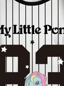 My Little Pony X SHEIN 大尺碼女款標語條紋印花圓領短袖休閒T恤 - 白色 - 查看 4