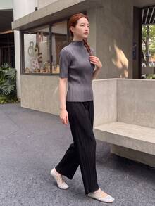 Zaforene Women's Striped Casual Minimalist Versatile Daily Wear Shirt Office Light Grey Summer - Light Grey - View 6