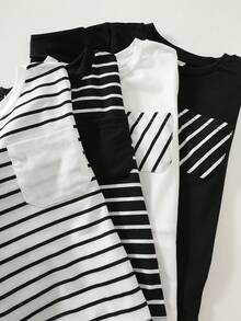 SHEIN Young Boy 4pcs/Pack Multi-Color Spring/Autumn/Winter Comfortable Soft All-Match Versatile Striped Long Sleeve Inner T-Shirt, Simple Cute Contrast Color Print Pattern, Korean Style Casual Sports, Suitable For Home And Outdoor - Multicolor - View 4