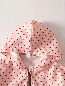 SHEIN 女童波點連帽夾克，活力波點印花，柔和配色，活潑俏皮，寬鬆休閒版型，適合日常穿著 - 粉色 - 查看 3