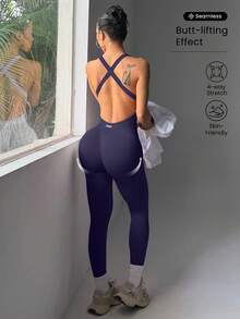 Slayform Slayform 女士无袖性感运动连体裤，时尚适合夏季 - 藏蓝色 - 查看 10