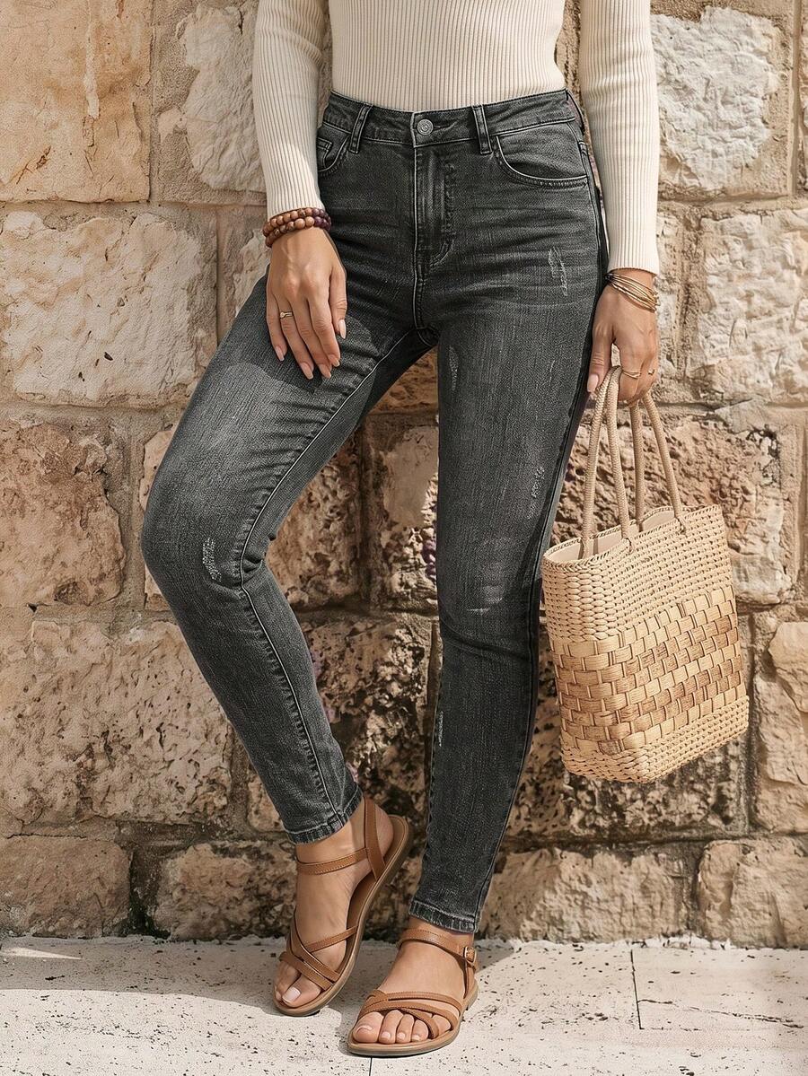EMERY ROSE سراويل جينز نسائية ضيقة عملية متعددة الاستخدامات - رمادي - مشاهدة 1