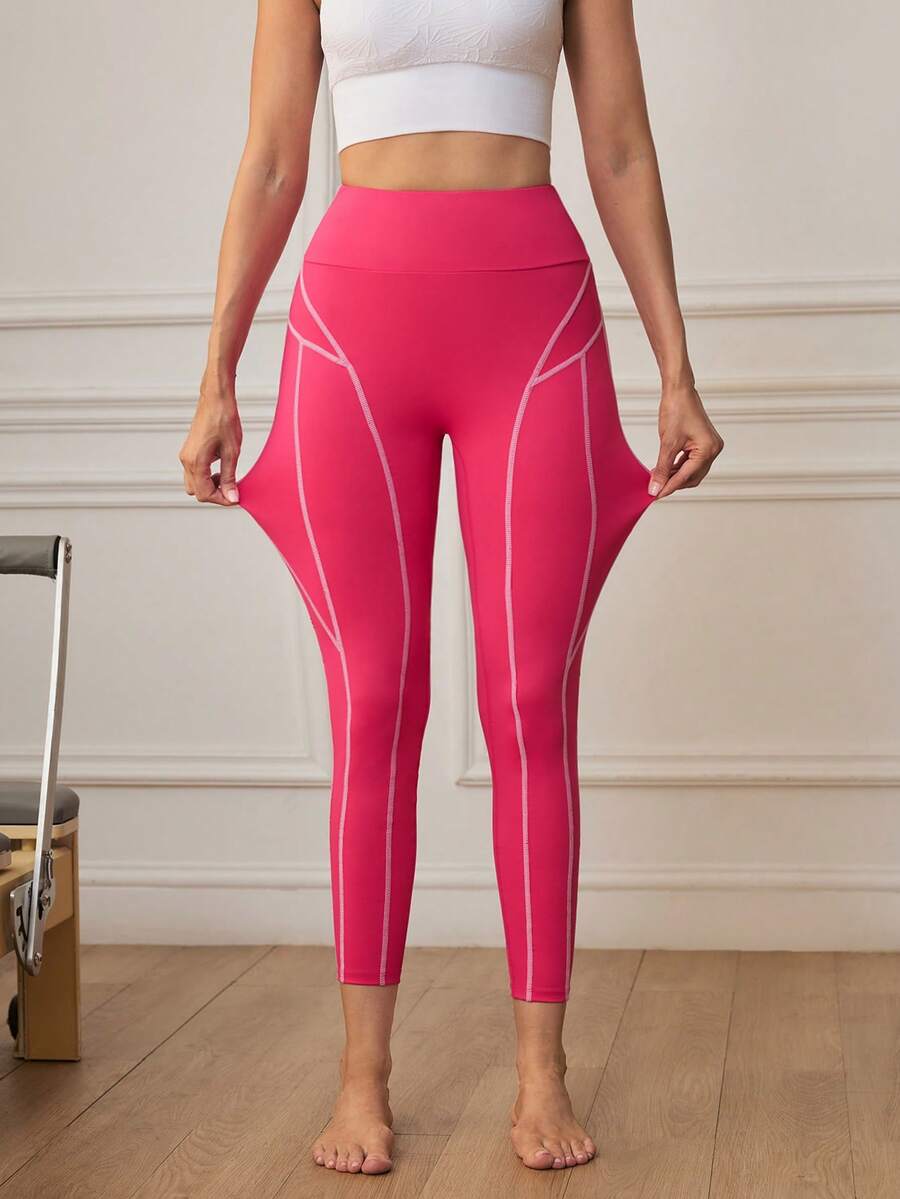 SHEIN Velisys Women's Contrast Stitching High Waist Seamless Sports Leggings - Pink - View 1