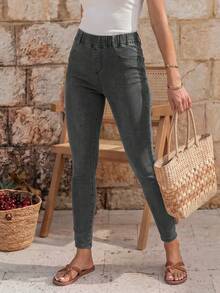 EMERY ROSE Elastic Waist Skinny Jeans - Grey - View 3