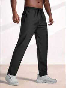 Driftmere Men's Cool Zipper Pocket Drawstring Waist Long Pants, Fall Joggers - Ebony  - View 5