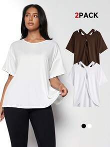 Voyena Plus Size Women 2pcs Set Sports T-Shirt, Workout Top, Sports Tank Top, Yoga Top, Casual Everyday Top - Coffee Brown - View 9