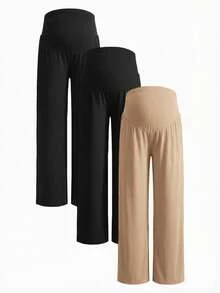 Modmama 3 piezas Pantalones largos plisados de cintura ajustable, versátiles y sencillos para maternidad - Multicolor - Ver 15