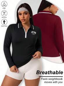 SHEIN Velisys Women's Plus Size Fitted Long Sleeve Sports T-Shirt Fall - Multicolor - View 3