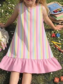 Emery Rose Kids 女童圓領條紋休閒日常夏季旅行洋裝 - 彩色 - 查看 5