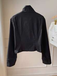 Comfortcana Women's Solid Color Long Sleeve Zip-Up Casual Jacket - Black - View 2