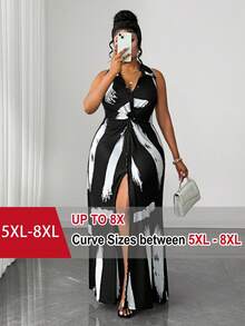 SHEIN CURVE+ 大码女式休闲条纹针织扭结设计连衣裙 - 彩色 - 查看 1