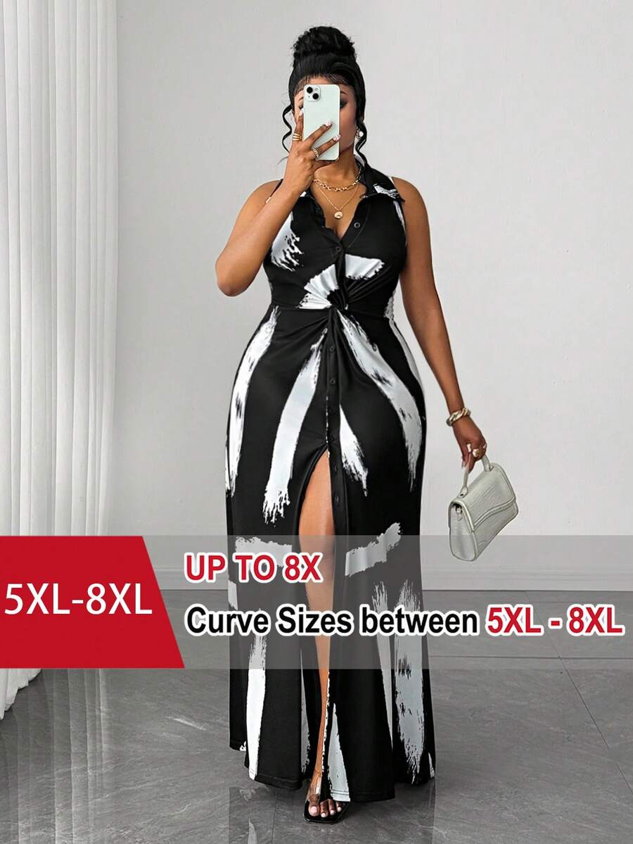 SHEIN CURVE+ 大码女式休闲条纹针织扭结设计连衣裙 - 彩色 - 查看 1