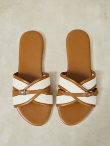 Styleloop Women's Flat Sandals Summer Open-Toed Bohemian Vacation Sandals Wear Soft-Soled Slippers - Brown button. - View 7