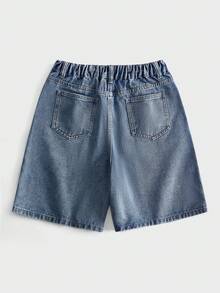 ROMWE MEN Street Life Teen Boy Casual Denim Shorts With Pocket Embroidery Design - Blue - View 2