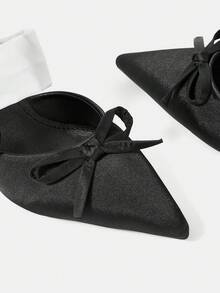 CUCCOO HITCHD French Elegant Pointed Toe Thick Heel Closed Toe Women's Bow Design Sense High Heel Mules Shoes Commuting Versatile Sandals - Black - View 4