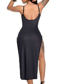AltBold Women's 1pc Halloween Skeleton Bone Dark Sexy Hollow Out Design Nightgown - Black and White - View 2