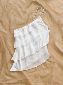 Soleia Women's Solid Color One-Shoulder Casual Versatile Daily Wear Top - White - View 6