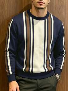 Manfinity Dauomo Men's Colorblock Striped Pullover Sweatshirt - Apricot - View 2