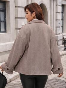SHEIN Clasi Plus Size Minimalist Versatile Button Long Sleeve Jacket Vintage Fall - Camel - View 3