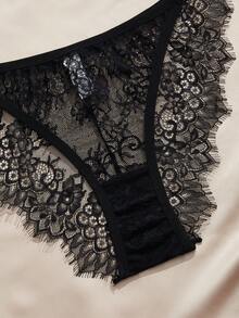 Charlaine Plus Size Women's French Bra Set, Eyelash Lace Sexy Lingerie Set, 2 Pieces - Black - View 4
