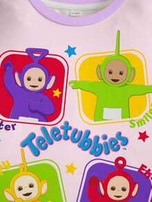 Teletubbies X SHEIN 女嬰字母卡通印花休閒日常短袖上衣 - 白色 - 查看 3