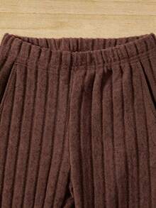 Girls' Knit Ribbed Hooded Asymmetrical Hem T-Shirt & Leggings 2 Pieces Set - Brown - View 6