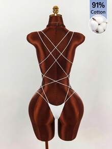 Amplova Bodysuit Pas Badan Tanpa Lengan dengan Tali Bahu Ganda dan Desain Silang - Putih - View 8