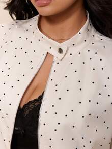 CovetEZ New Polka Dot Colorblock Casual Versatile Plus Size Long Sleeve Jacket Fall - Beige - View 9