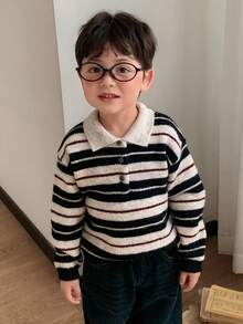Dazy Kids Baby Boy Turn Collar Long Sleeve Sweater, Autumn/Winter Toddler - Multicolor - View 4