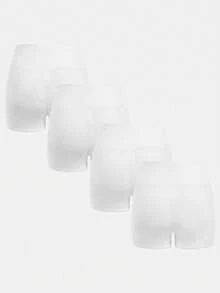 SHEIN Girlism Tween女孩休閒春夏針織純色高腰運動瑜伽短褲 4件/套 - 白色 - 查看 2
