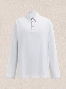 Mercer Haus Men's Lightweight Loose Linen Long Sleeve Polo Shirt For Summer, Half-Placket Button, Breathable, Suitable For Beach And Outdoor Activities (Thin, Lightweight Fabric; Longer Sleeve Design, Choose One Size Down If Slim Build) - White - View 1