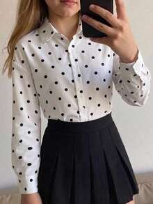 SHEIN Tween Girls Polka Dot Blouse Top, Versatile For Formal Occasions, Travel, Vacation, Street Wear, Suitable For Any Occasion, Sister Matching, Parent-Child Matching, Cute Girls Outfit - White - View 2