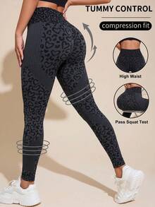 SHEIN Sports Heart Patchwork High Waist Seamless Sports Leggings - Black - View 1