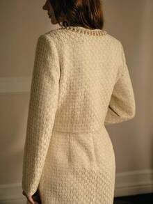 MOTF PREMIUM FRENCH ELEGANT EXQUISITE FASHION DESIGN LUXURY PEARL TRIM LONG SLEEVE BOXY OVERCOAT - Apricot - View 4
