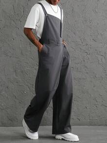 Manfinity Roghcode Men's Solid Color Casual Daily Wear Overalls - Dark Grey - View 3