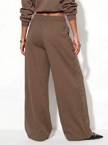 Avantive Women's Solid Color Drawstring Waist Casual Versatile Daily Wear Long Pants - Brown - View 3