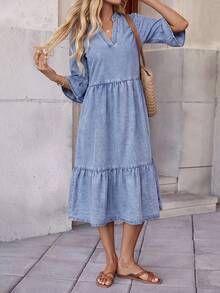 Brillora Women's Casual Boho Denim Vacation Dress Autumn Outfits Country Modest Brunch Light Blue - Medium Wash - View 6
