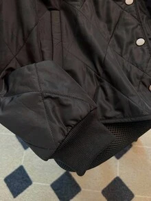 Franclia V-Neck Button Rhombus Stitching Women Padded Coat - Black - View 6