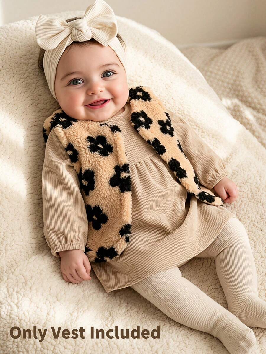 SHEIN Playful Pals 女嬰豹紋雙面抓絨舒適百搭休閒夾克 - 彩色 - 查看 1