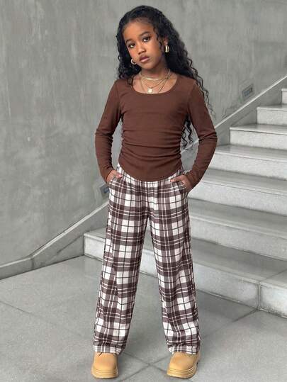 SHEIN Tween Girls Tween Girl Color Block Casual Minimalist Fashion Versatile Daily School Outfit Fall/Winter Outfits