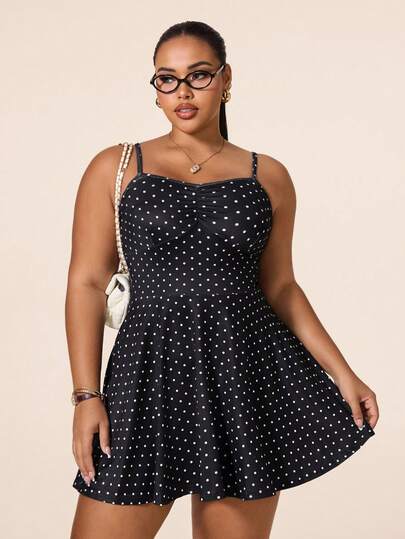SHEIN Rhythm Era Women's Plus Size Polka Dot Camisole Sports Dress