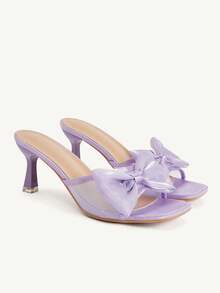 CUCCOO CHICEST Purple Three-Dimensional Bow High-Heeled Sandals, Mesh Square Toe High-Heeled Sandals, Versatile In Summer - Purple - View 2