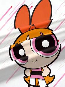 THE POWERPUFF GIRLS X SHEIN 女童字母卡通印花圓領短袖休閒洋裝 - 白色 - 查看 7