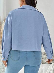 SHEIN LUNE Plus Size Casual Smart Casual Versatile Solid Color Cropped Jacket Office Fall - Baby Blue - View 2