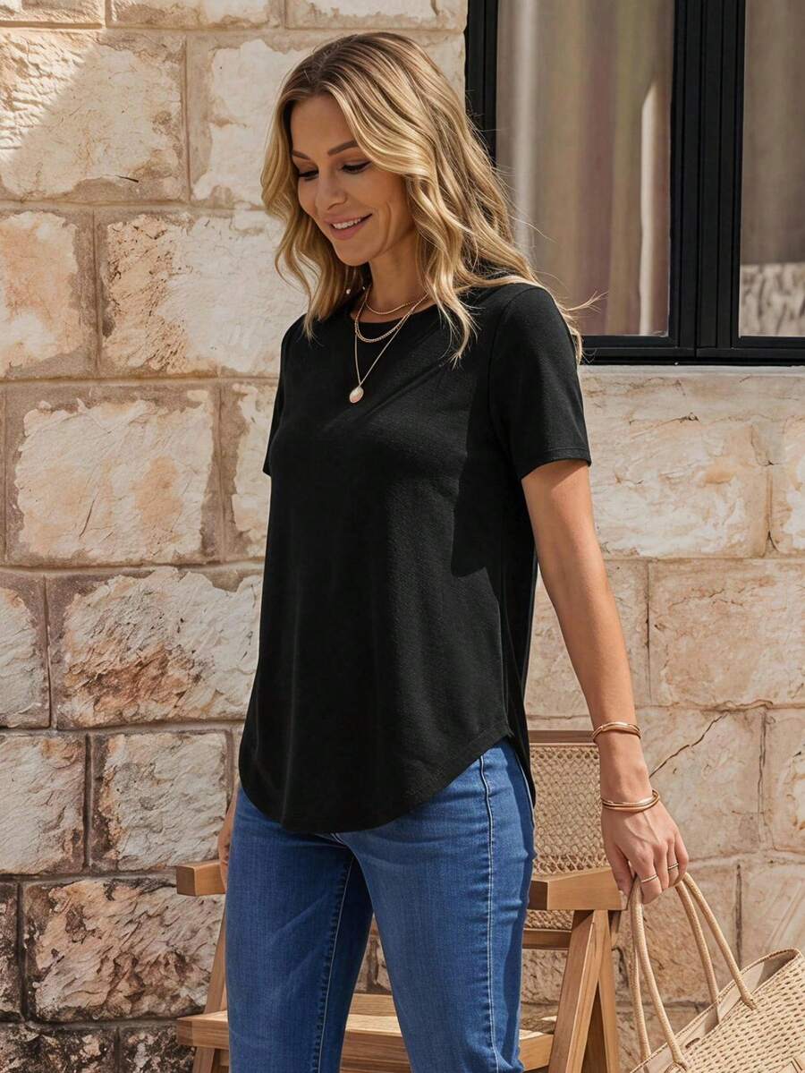 EMERY ROSE تي شيرت بشق في الذيل - الأسود - مشاهدة 1