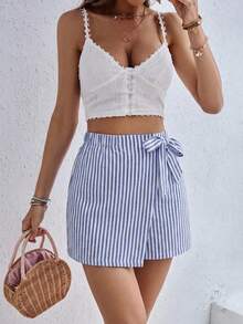 SHEIN Frenchy 女款休閒條紋裙褲，街頭風，適合日常通勤、約會、聚會、秋冬、派對、婚禮、海灘、畢業典禮、優雅、休閒、外出、Y2K、音樂節、假期、返校、海灘裝 - 彩色 - 查看 3