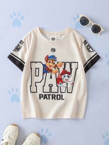 SHEIN | PAW Patrol Young Boy Round Neck Letter Cartoon Print Casual Daily Short Sleeve T-Shirt - Multicolor - View 1