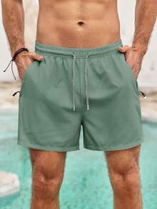 Mercer Haus Hombres Shorts de cintura con cordón - Verde Oscuro - Ver 4