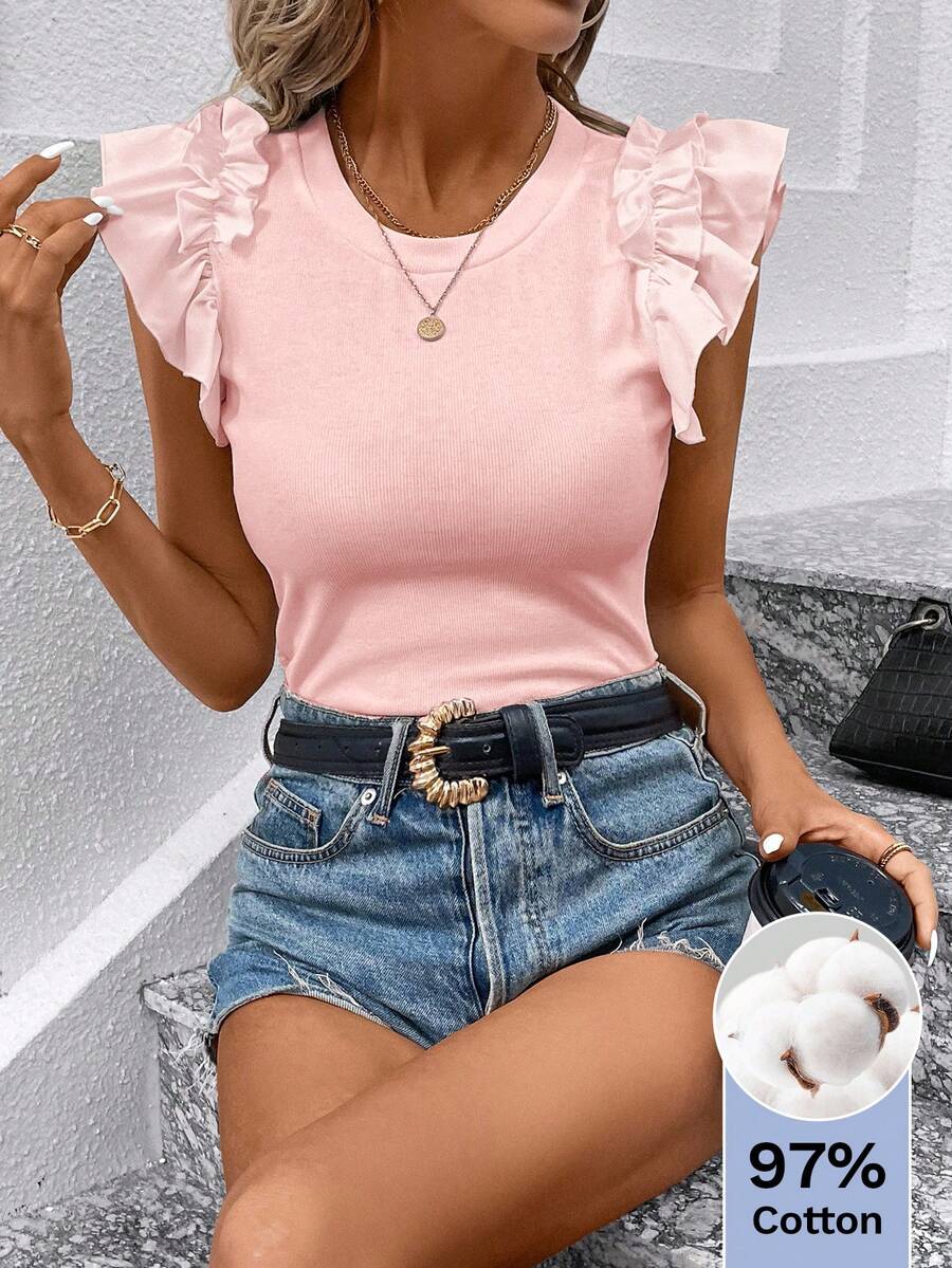 SHEIN Clasi 女款夏季舒適短袖上衣 白色 T-shirt - 玫紅色 - 查看 1