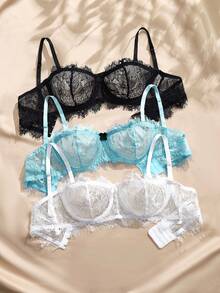 Charlaine Women's Lace Fashionable Comfortable Bow Decor Bra - Multicolor - View 5